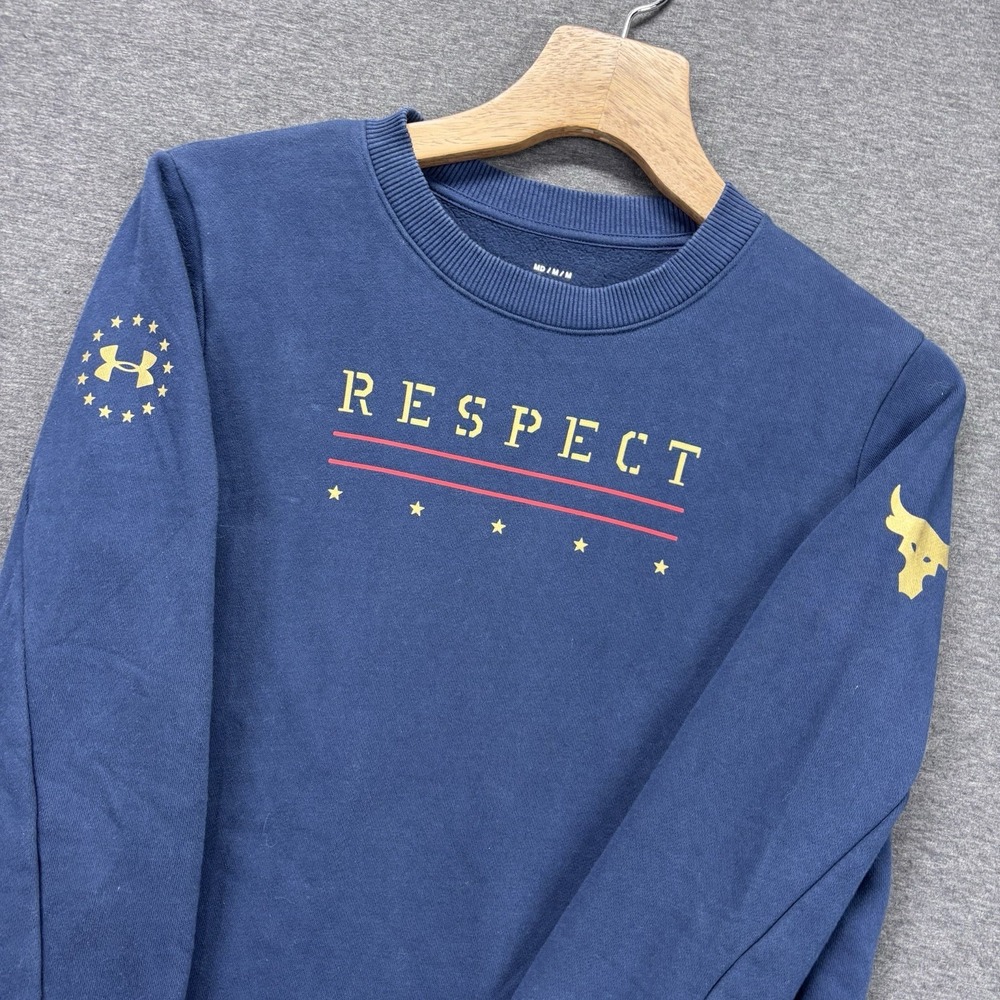 Under Armour Project Rock Sweatshirt Mens M Blue Med Cotton Blend Patriotic